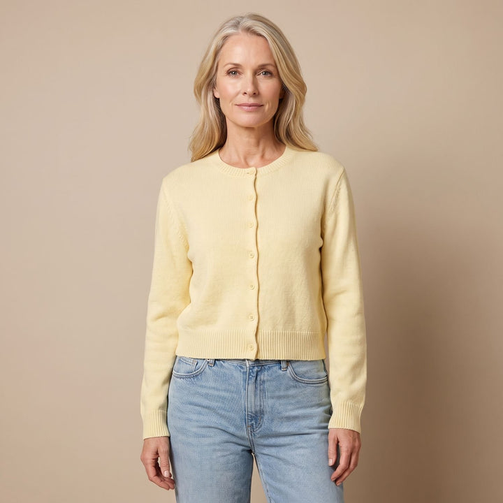 Women's Cropped Crew-Neck Button-Front Knit Cardigan