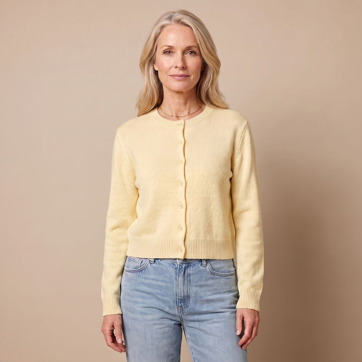 Women's Cropped Crew-Neck Button-Front Knit Cardigan