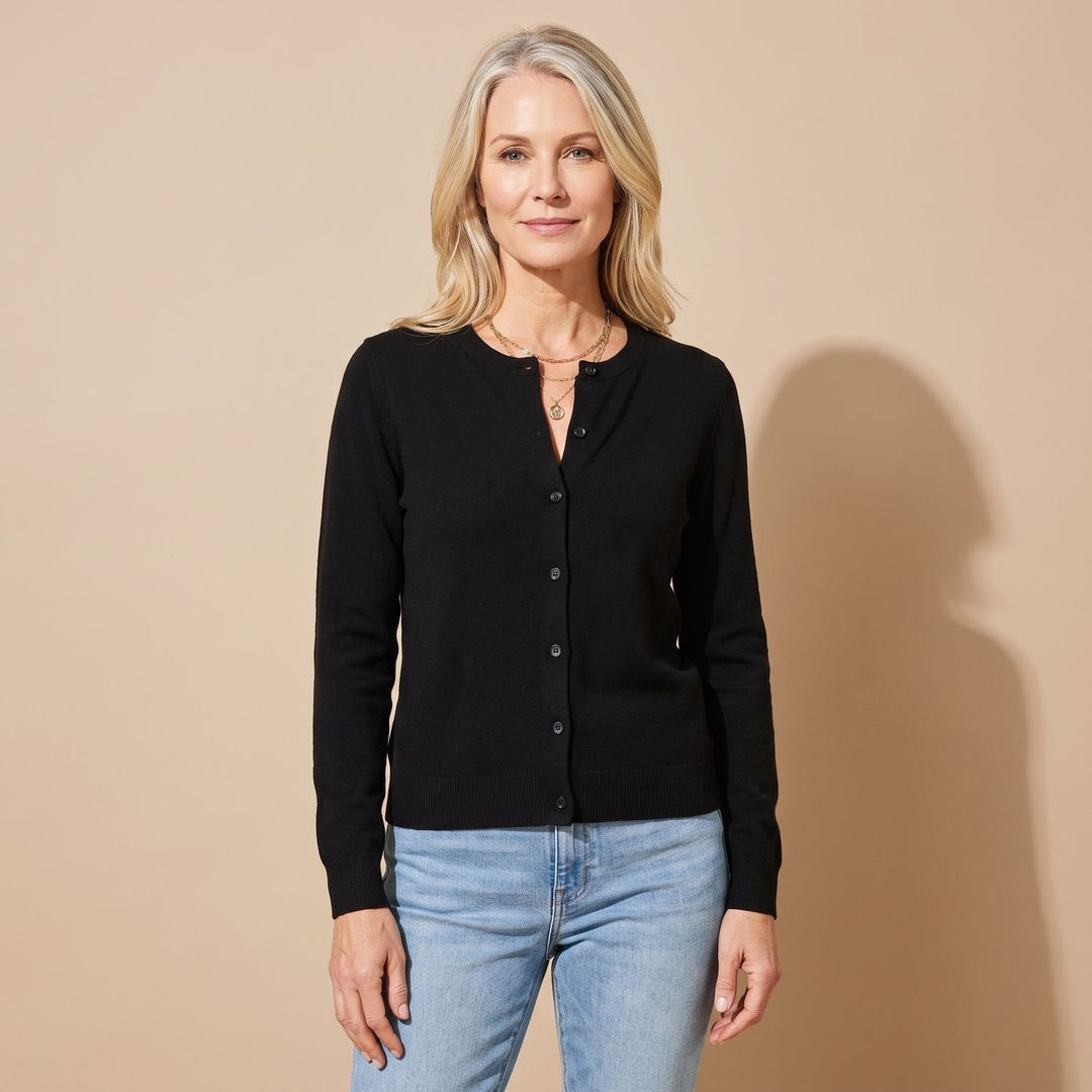 Women's Cropped Crew-Neck Button-Front Knit Cardigan