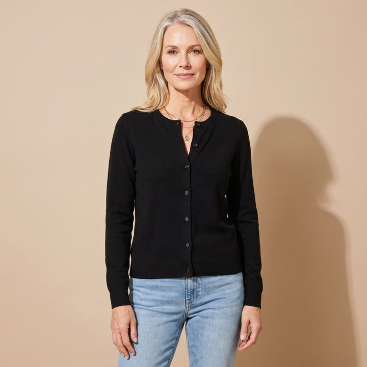 Women's Cropped Crew-Neck Button-Front Knit Cardigan