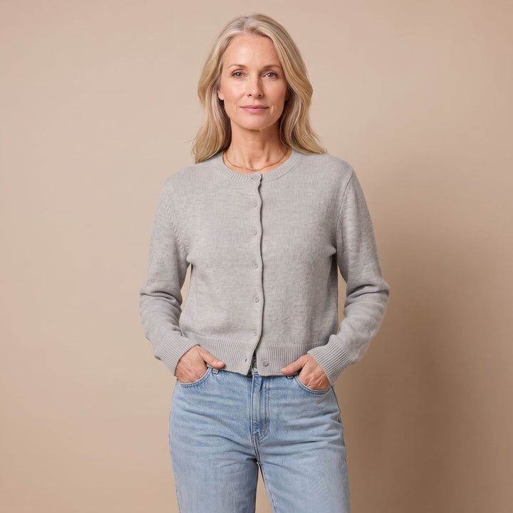 Women's Cropped Crew-Neck Button-Front Knit Cardigan