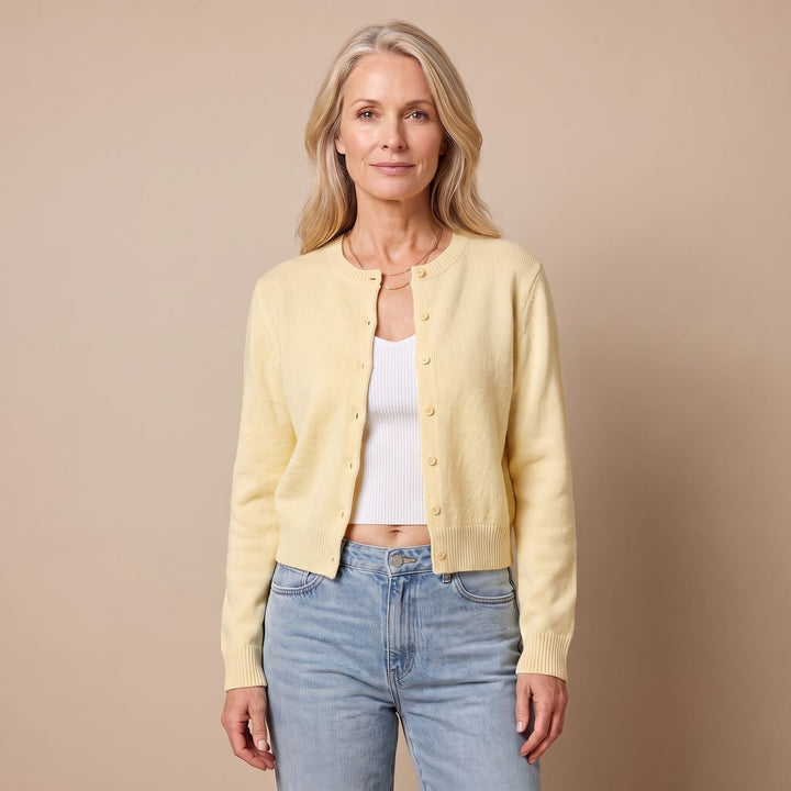 Women's Cropped Crew-Neck Button-Front Knit Cardigan