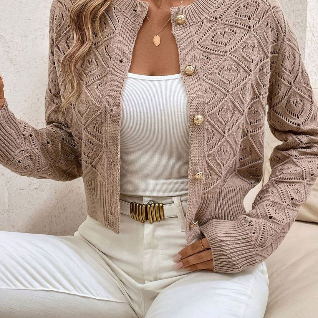 Women's Cropped Diamond-Knit Button-Front Cardigan - Khaki
