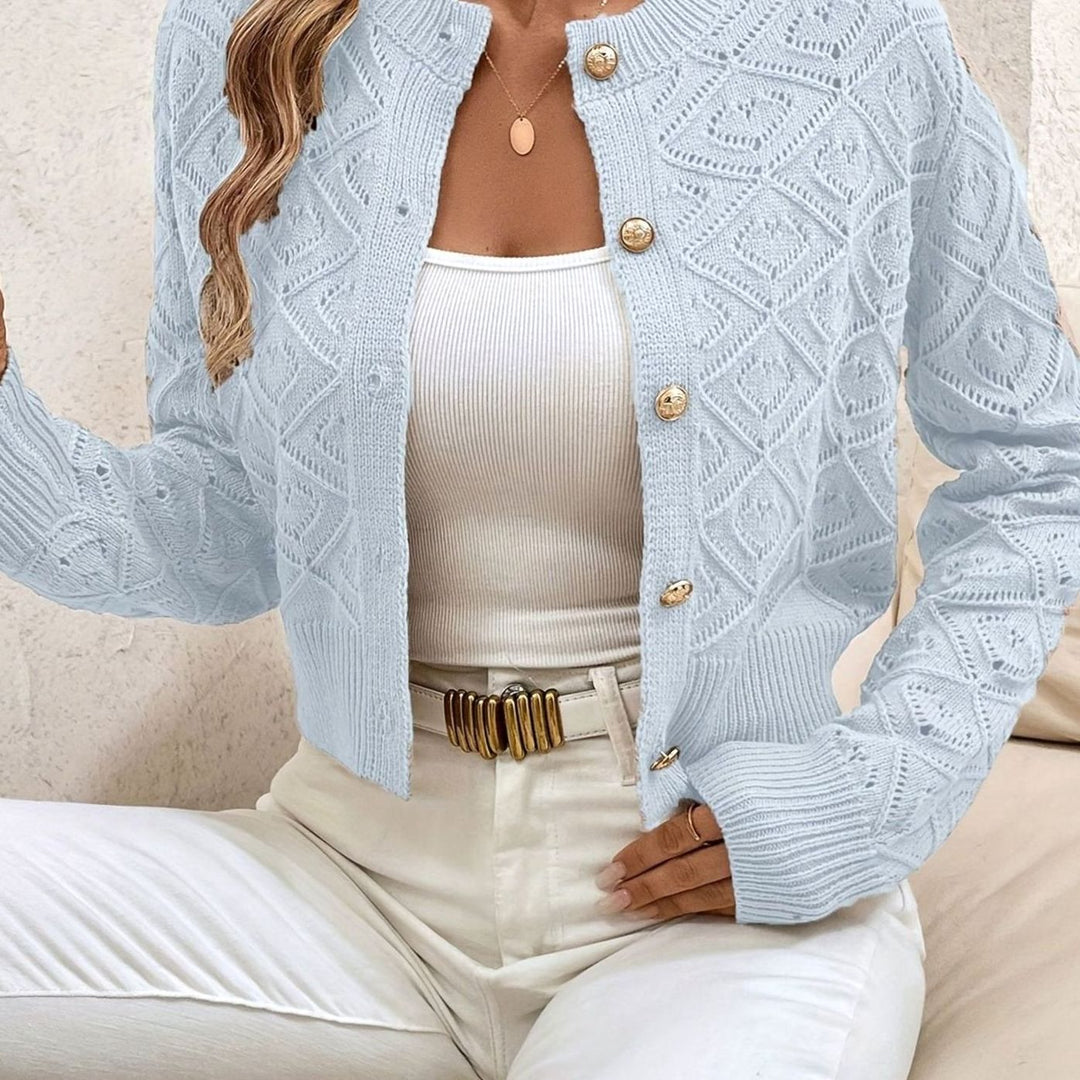Women's Cropped Diamond-Knit Button-Front Cardigan - Light Blue