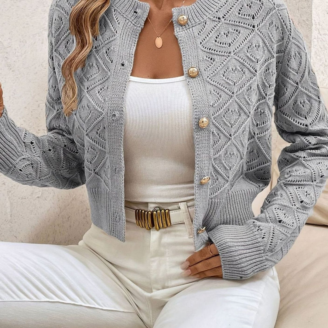Women's Cropped Diamond-Knit Button-Front Cardigan - Grey