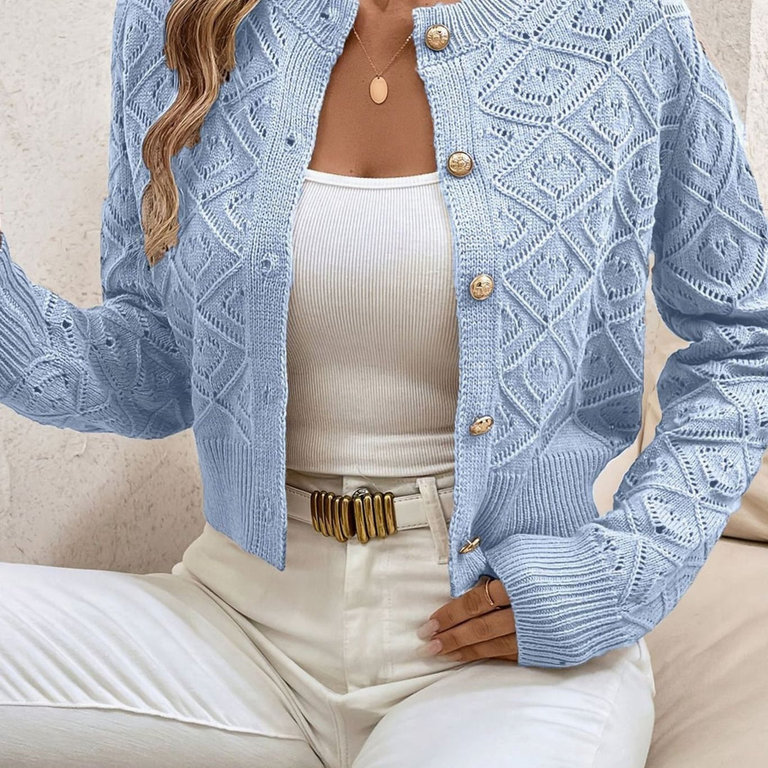 Women's Cropped Diamond-Knit Button-Front Cardigan - Blue