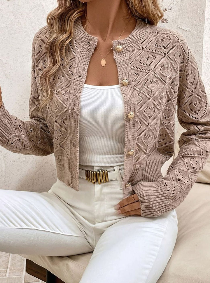 Women's Cropped Diamond-Knit Button-Front Cardigan