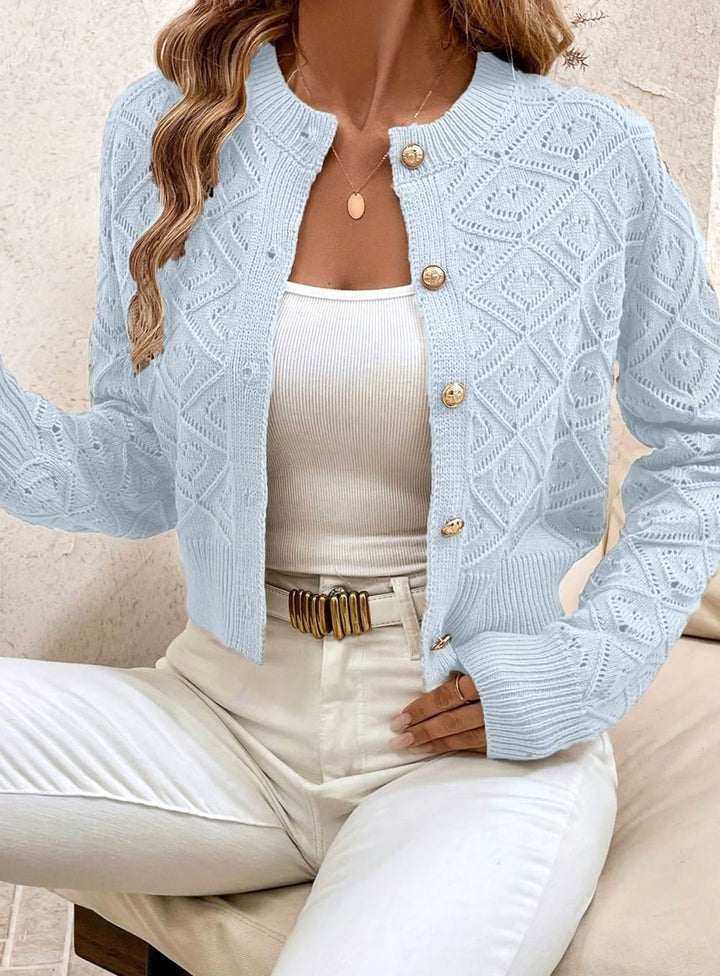 Women's Cropped Diamond-Knit Button-Front Cardigan