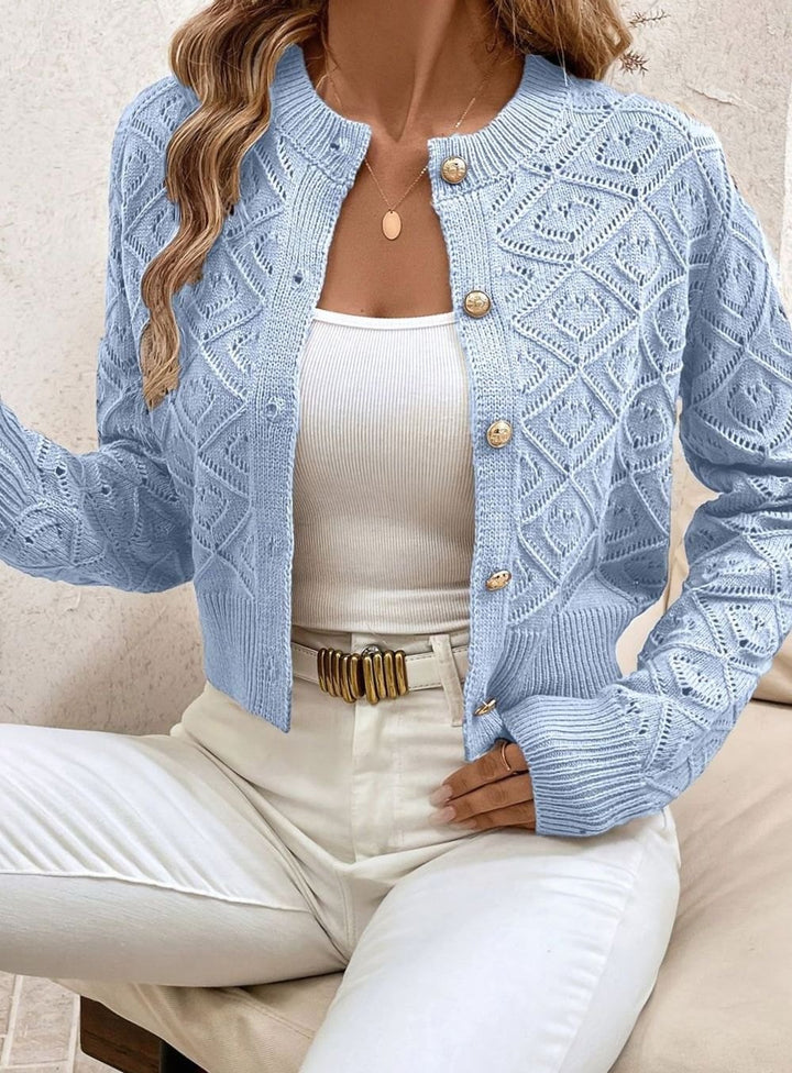 Women's Cropped Diamond-Knit Button-Front Cardigan