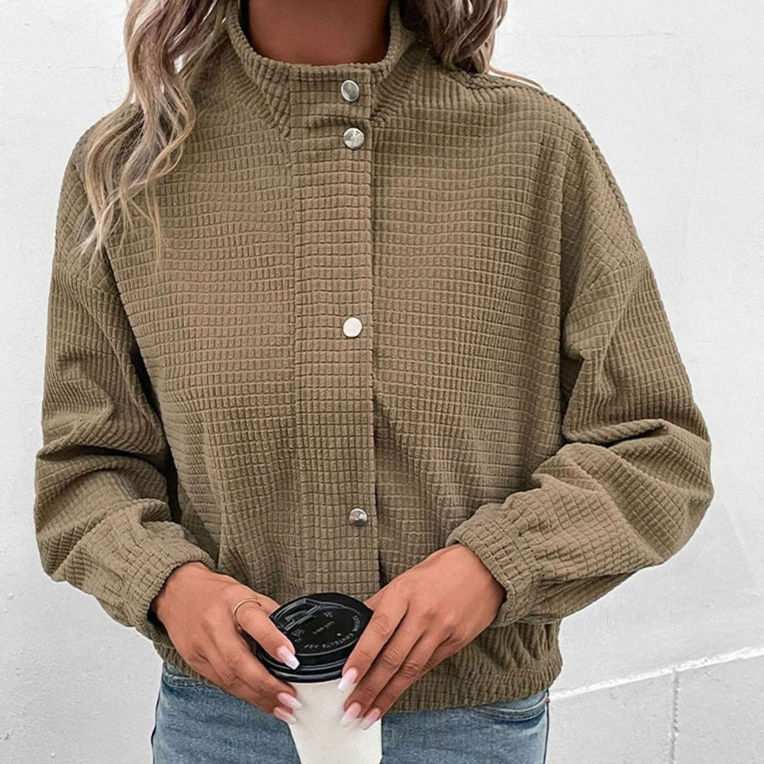 Women's Cropped Waffle-Knit Mock-Neck Button-Front Jacket