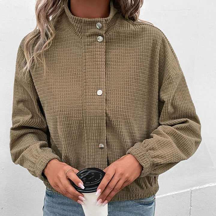 Women's Cropped Waffle-Knit Mock-Neck Button-Front Jacket