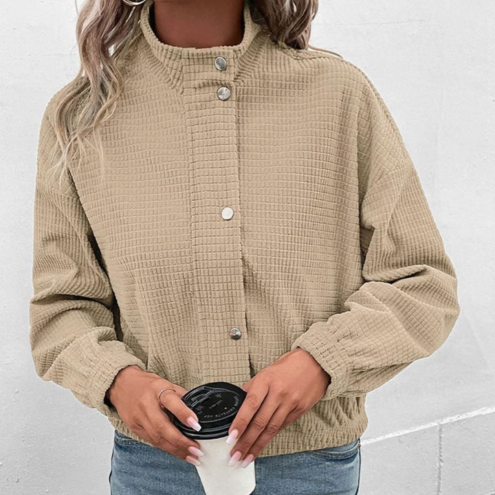 Women's Cropped Waffle-Knit Mock-Neck Button-Front Jacket