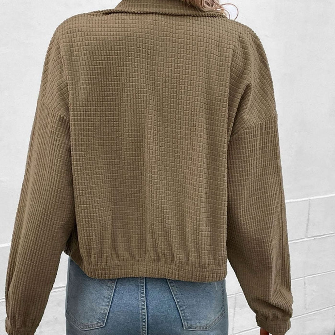 Women's Cropped Waffle-Knit Mock-Neck Button-Front Jacket