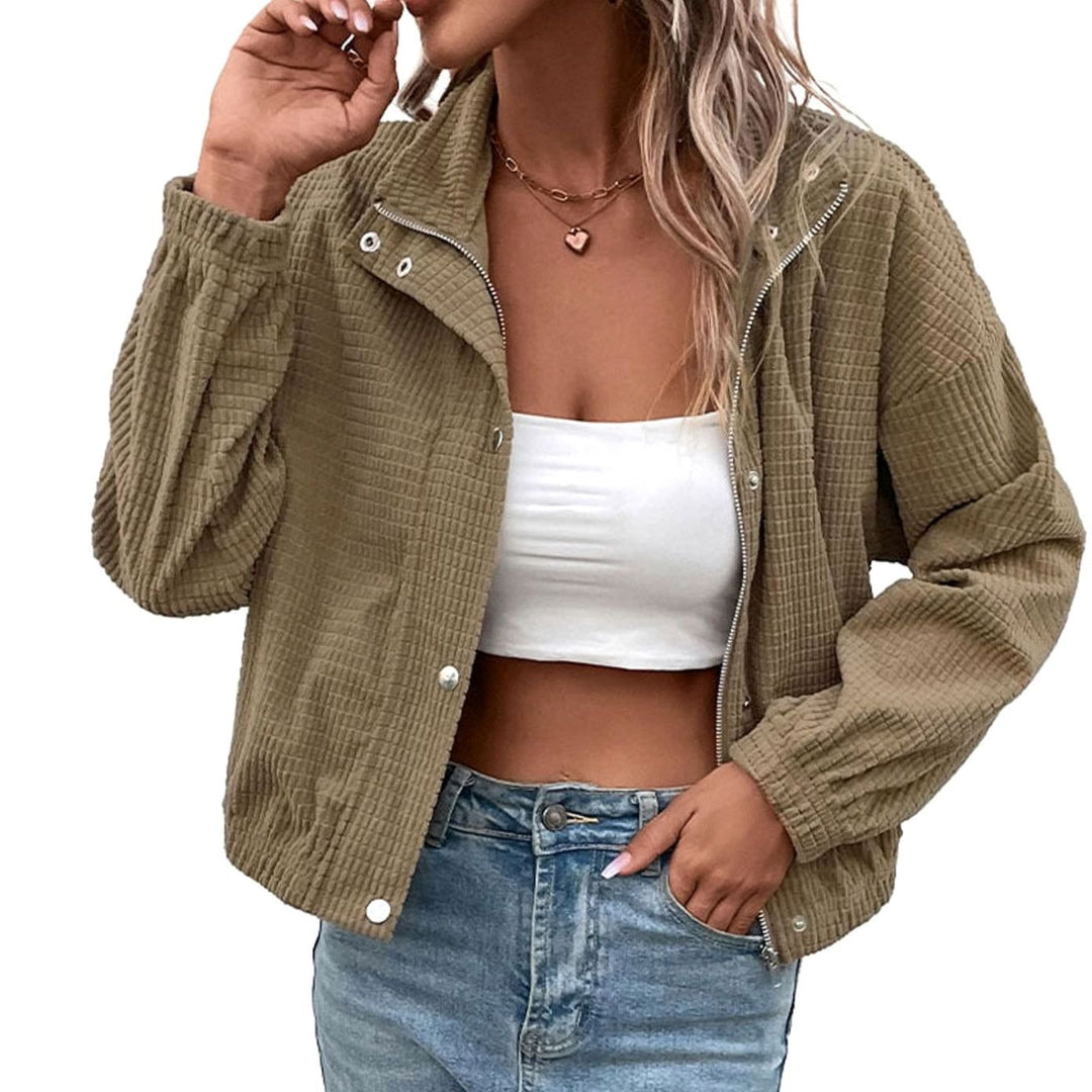 Women's Cropped Waffle-Knit Mock-Neck Button-Front Jacket