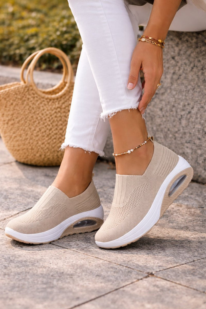 Women's Cushioned Knit Slip-On Walking Sneaker Boots - Beige