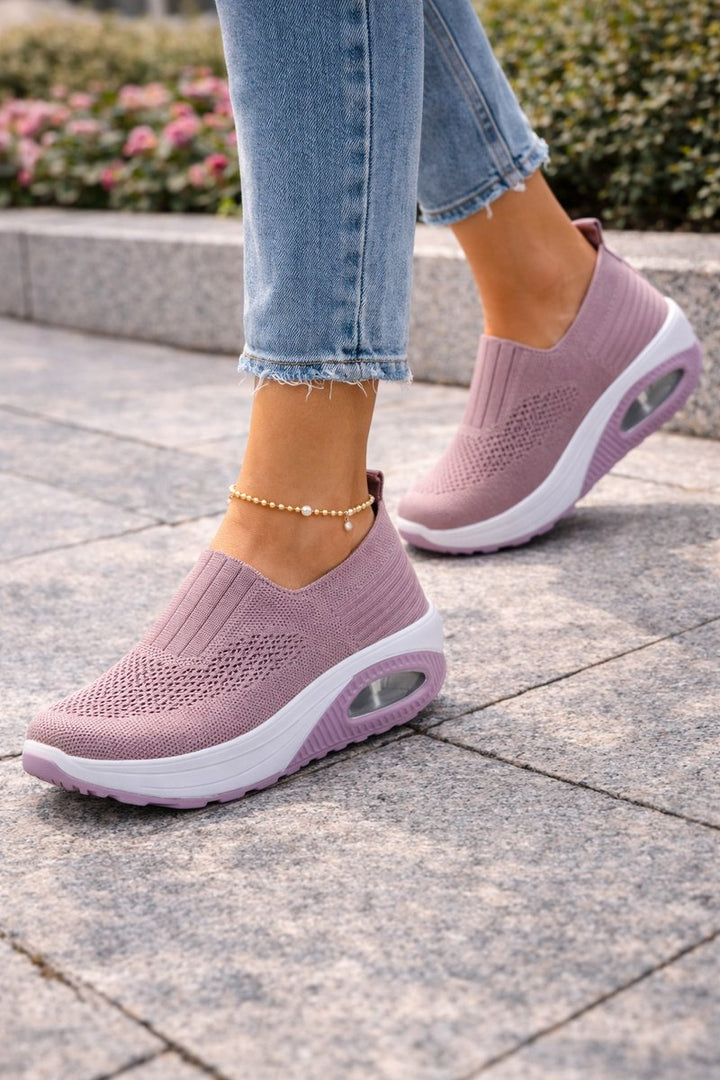 Women's Cushioned Knit Slip-On Walking Sneaker Boots - Pink