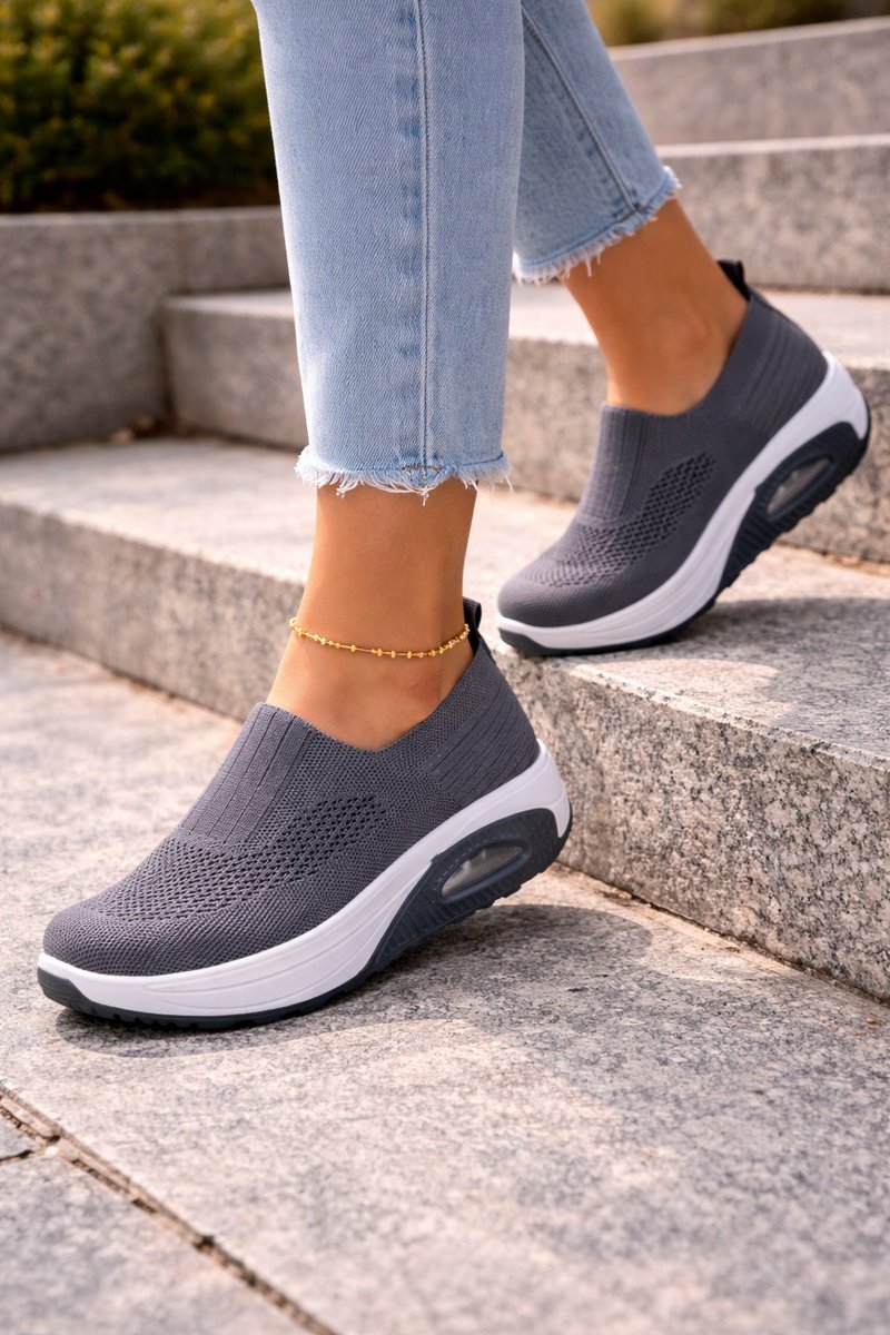 Women's Cushioned Knit Slip-On Walking Sneaker Boots - Gray