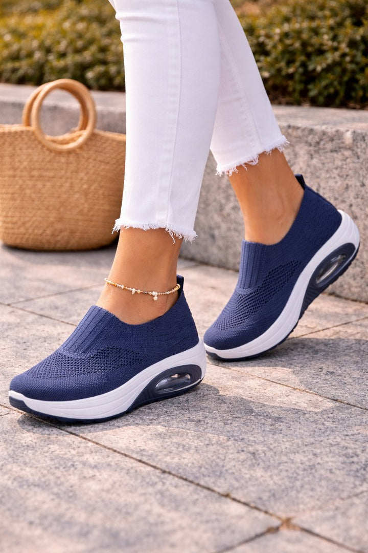Women's Cushioned Knit Slip-On Walking Sneaker Boots - Navy