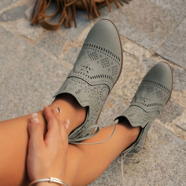 Women's Cutout Lace-Up Pointed-Toe Block-Heel Ankle Boots