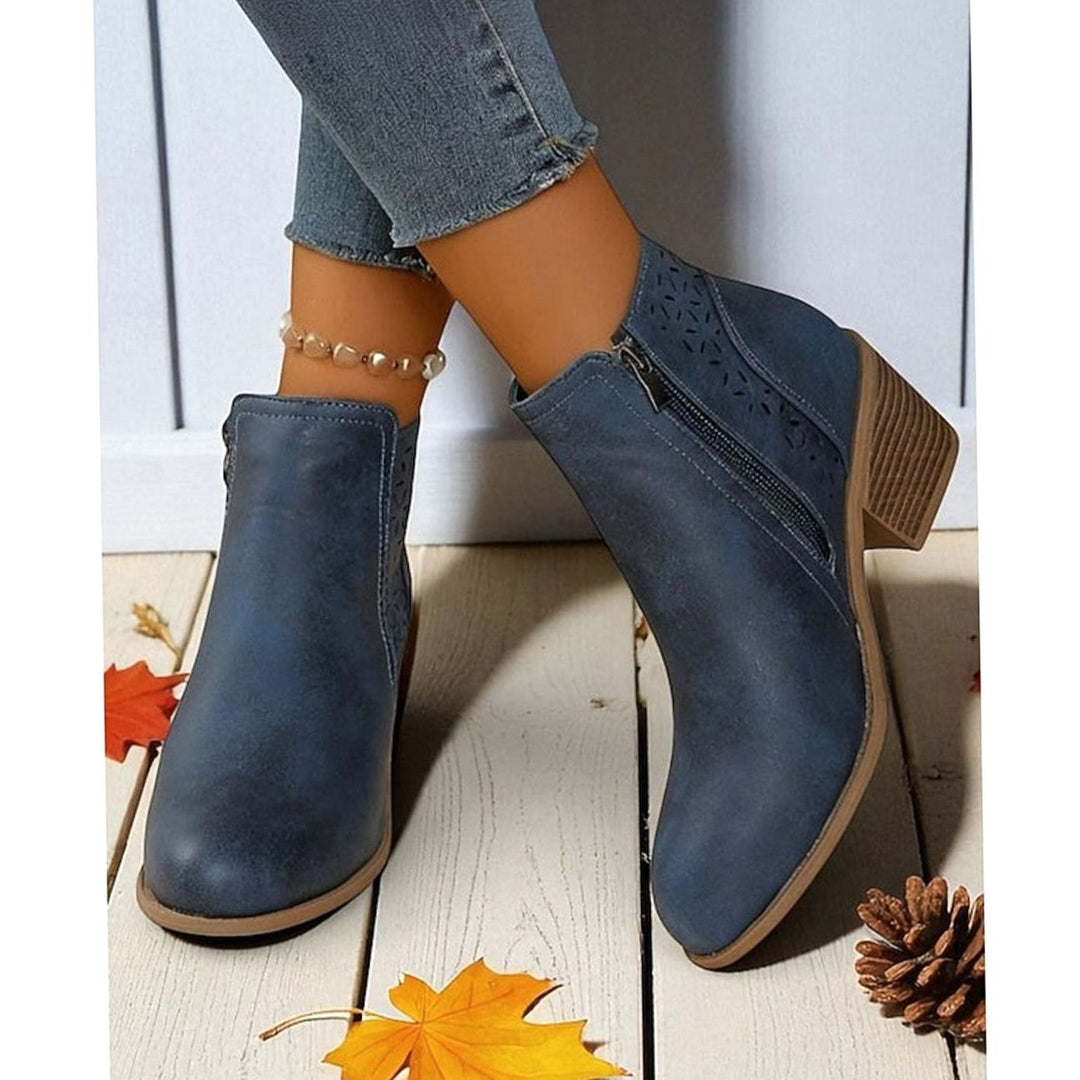 Women's Cutout Low-Heel Ankle Boots Side-Zip Booties