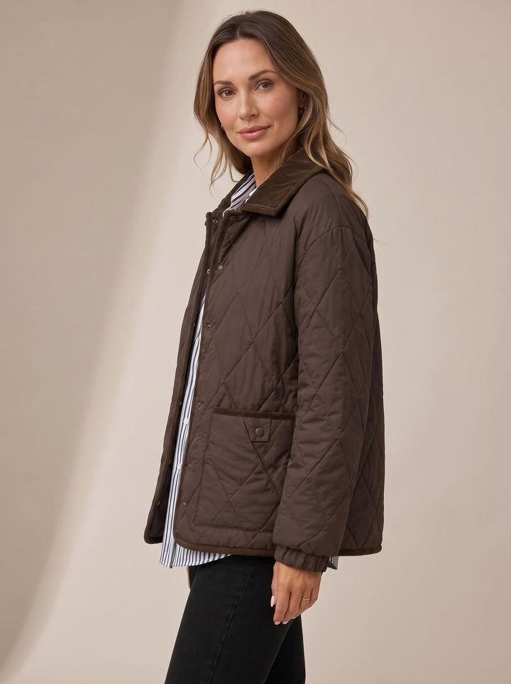 Women's Diamond Quilted Corduroy Collar Snap-Front Jacket
