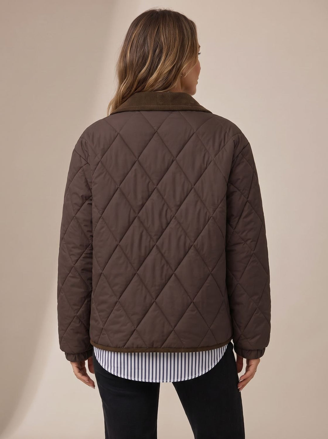 Women's Diamond Quilted Corduroy Collar Snap-Front Jacket