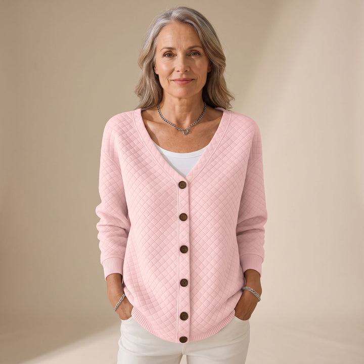 Women's Diamond Quilted V-Neck Button-Front Cardigan - Pink