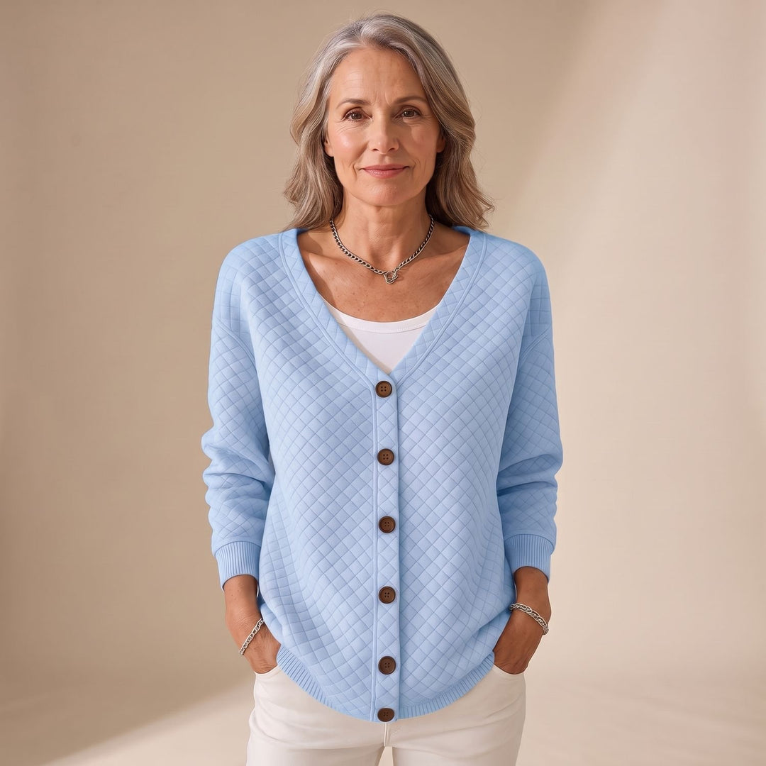 Women's Diamond Quilted V-Neck Button-Front Cardigan - Blue
