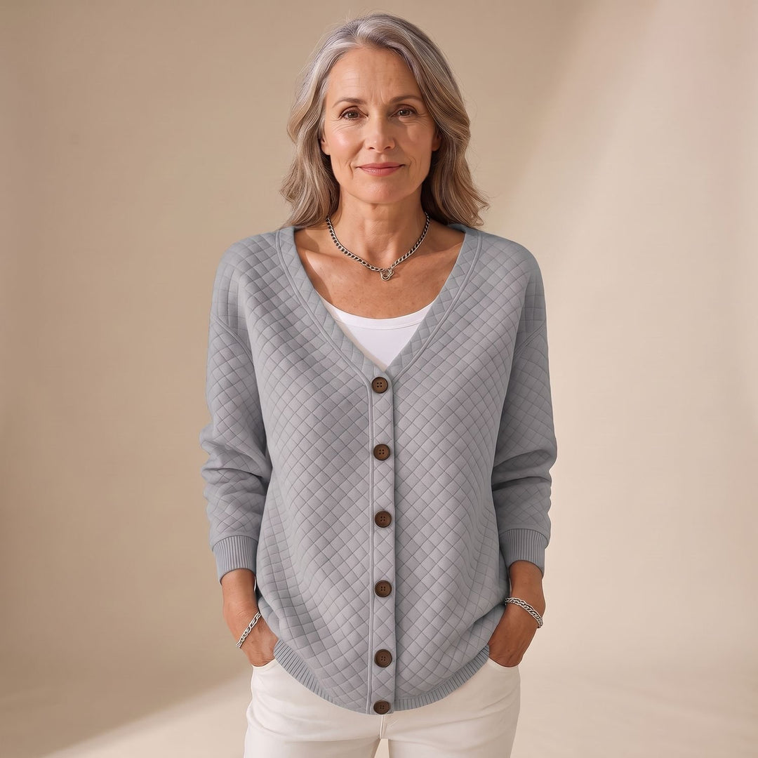 Women's Diamond Quilted V-Neck Button-Front Cardigan - Gray