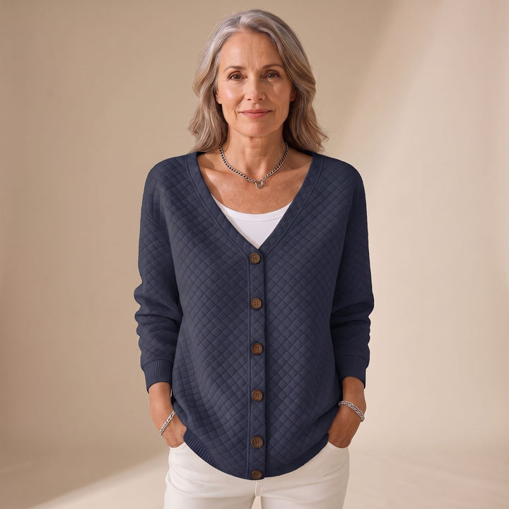 Women's Diamond Quilted V-Neck Button-Front Cardigan - Black