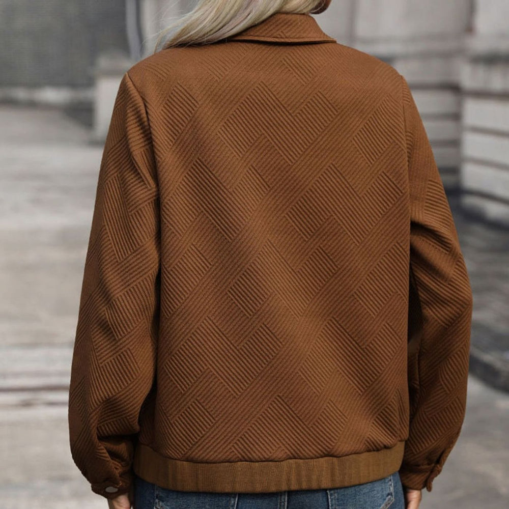 Women's Diamond-Quilted Zip-Up Long-Sleeve Jacket Chest Pockets