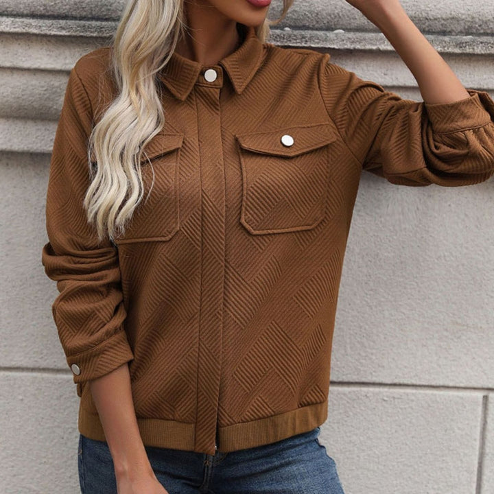 Women's Diamond-Quilted Zip-Up Long-Sleeve Jacket Chest Pockets
