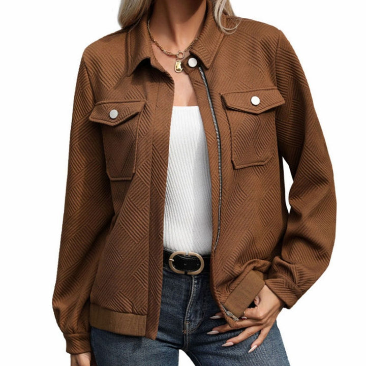 Women's Diamond-Quilted Zip-Up Long-Sleeve Jacket Chest Pockets