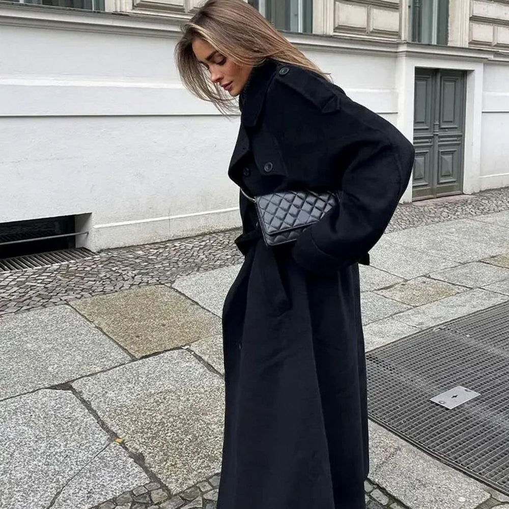 Women's Double-Breasted Belted Long Trench Coat