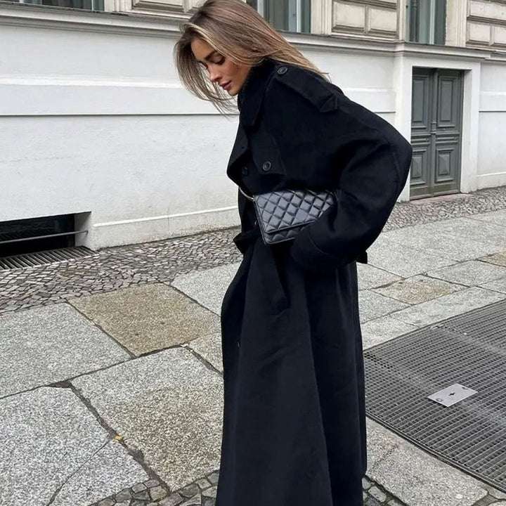 Women's Double-Breasted Belted Long Trench Coat