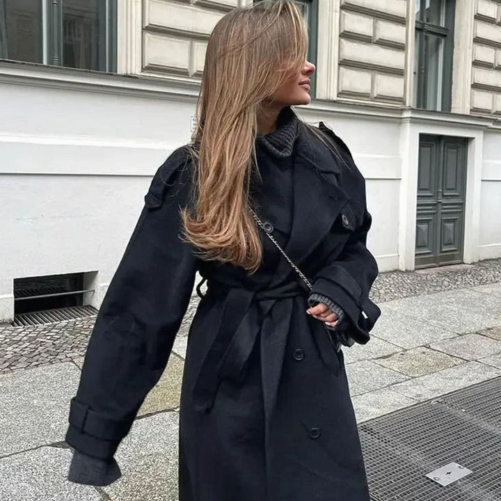 Women's Double-Breasted Belted Long Trench Coat