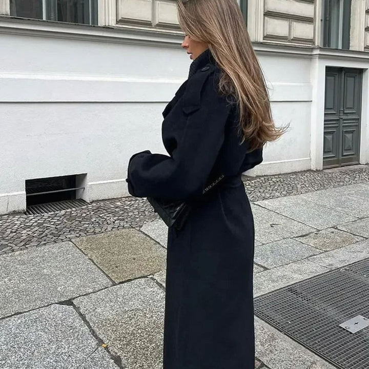 Women's Double-Breasted Belted Long Trench Coat