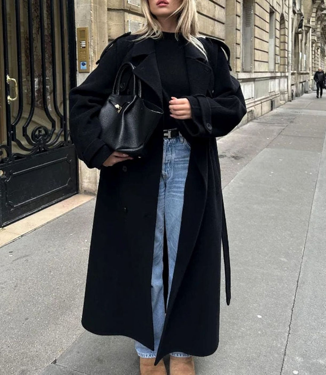 Women's Double-Breasted Belted Long Trench Coat