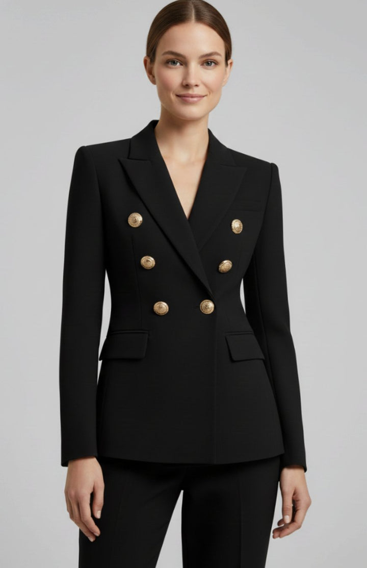 Women's Double-Breasted Gold-Button Tailored Blazer