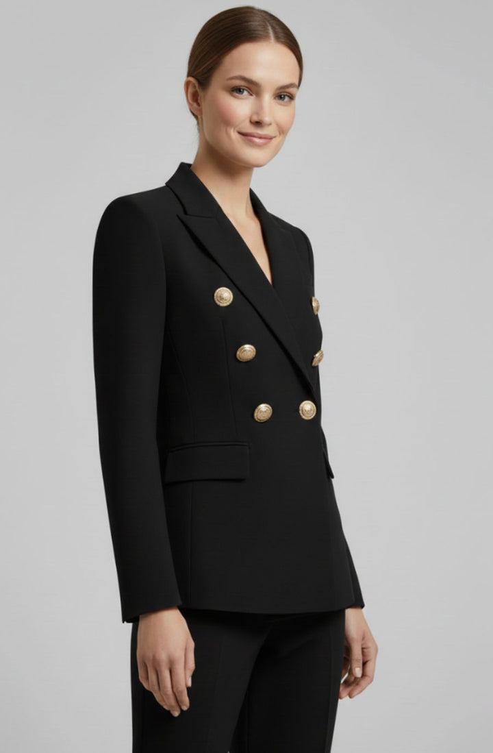 Women's Double-Breasted Gold-Button Tailored Blazer