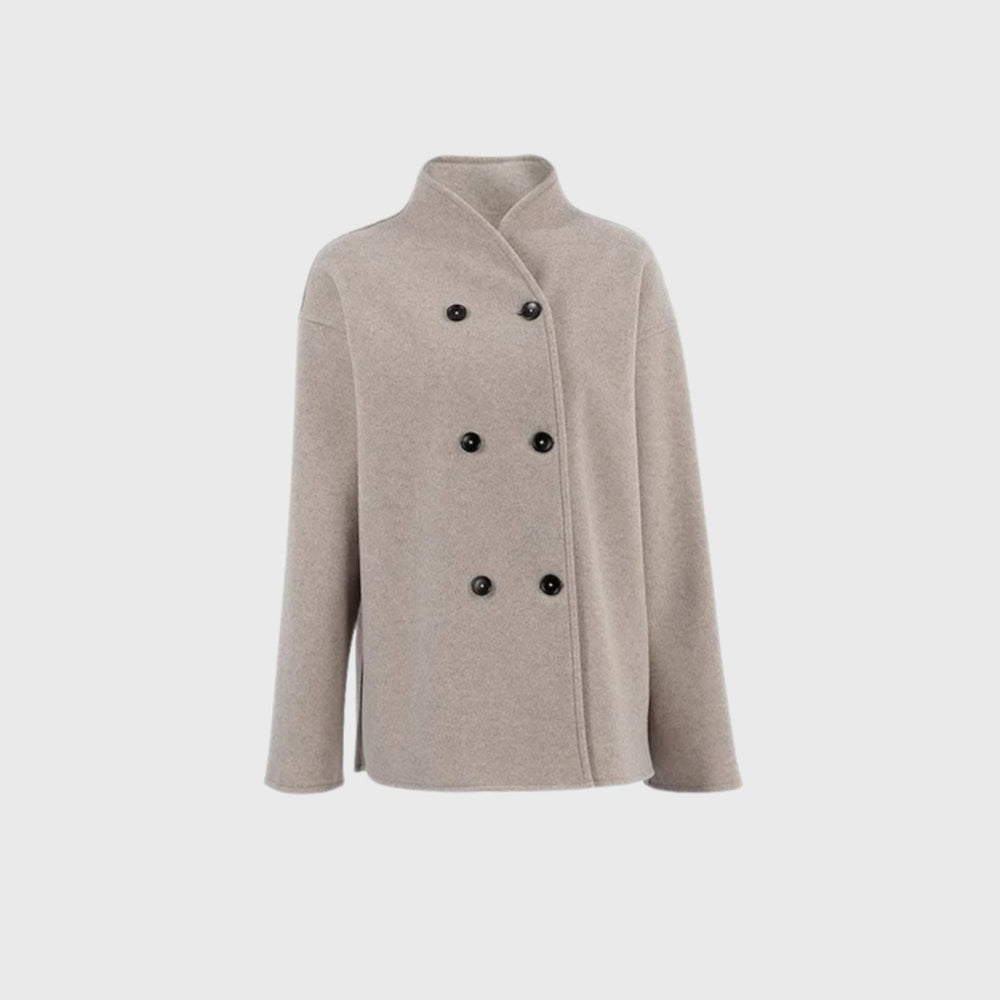 Women's Double-Breasted Hip-Length Winter Coat Long Sleeves