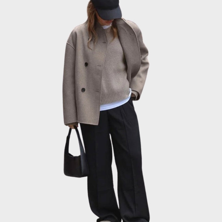 Women's Double-Breasted Hip-Length Winter Coat Long Sleeves