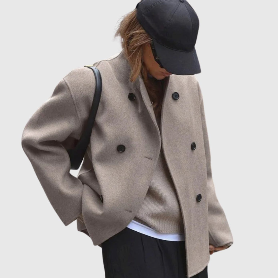 Women's Double-Breasted Hip-Length Winter Coat Long Sleeves