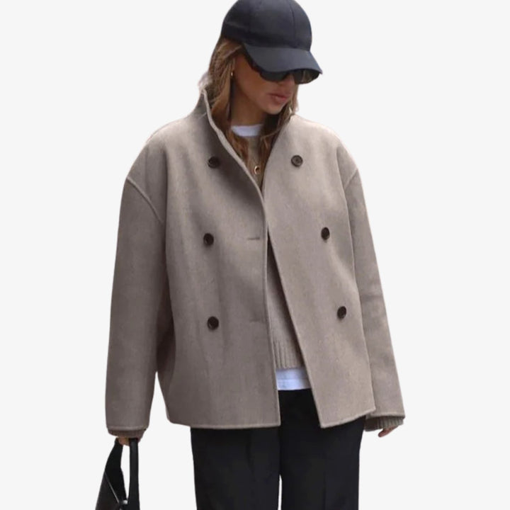 Women's Double-Breasted Hip-Length Winter Coat Long Sleeves