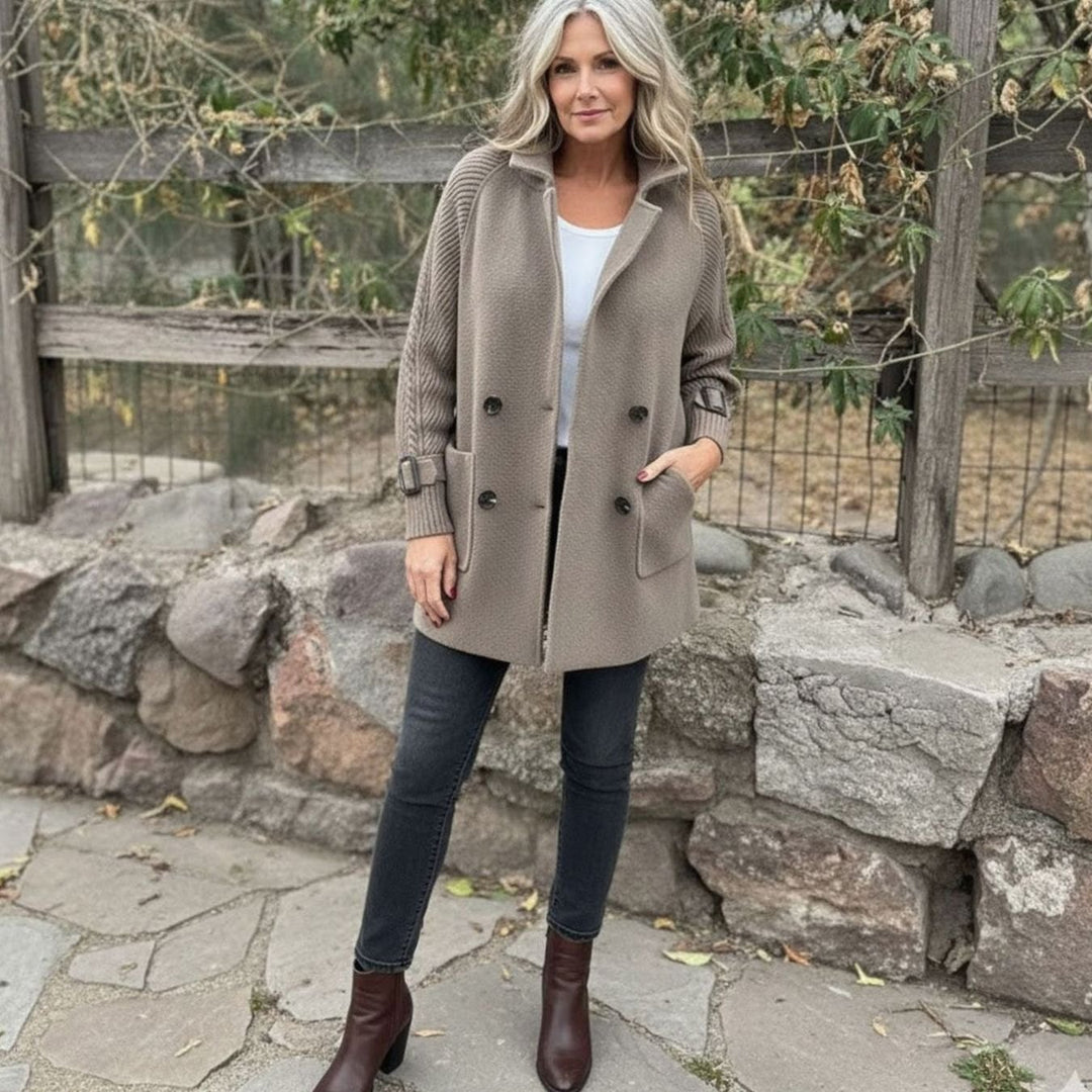 Women's Double-Breasted Knit-Sleeve Winter Coat