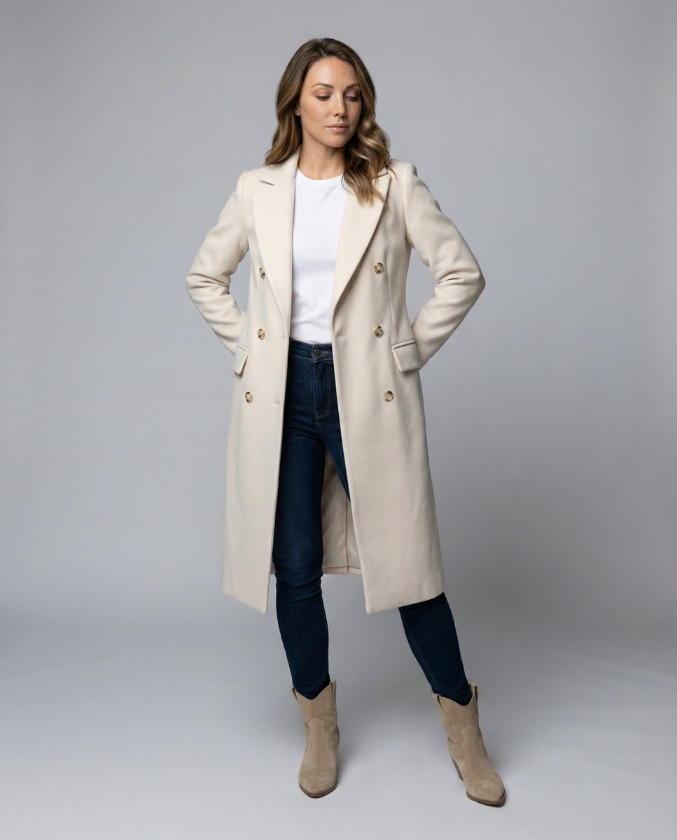 Women's Double-Breasted Long-Sleeve Midi Coat