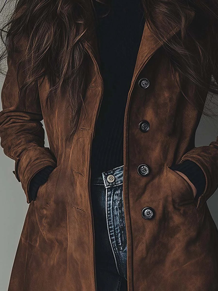 Women's Double-Breasted Longline Tailored Trench Coat