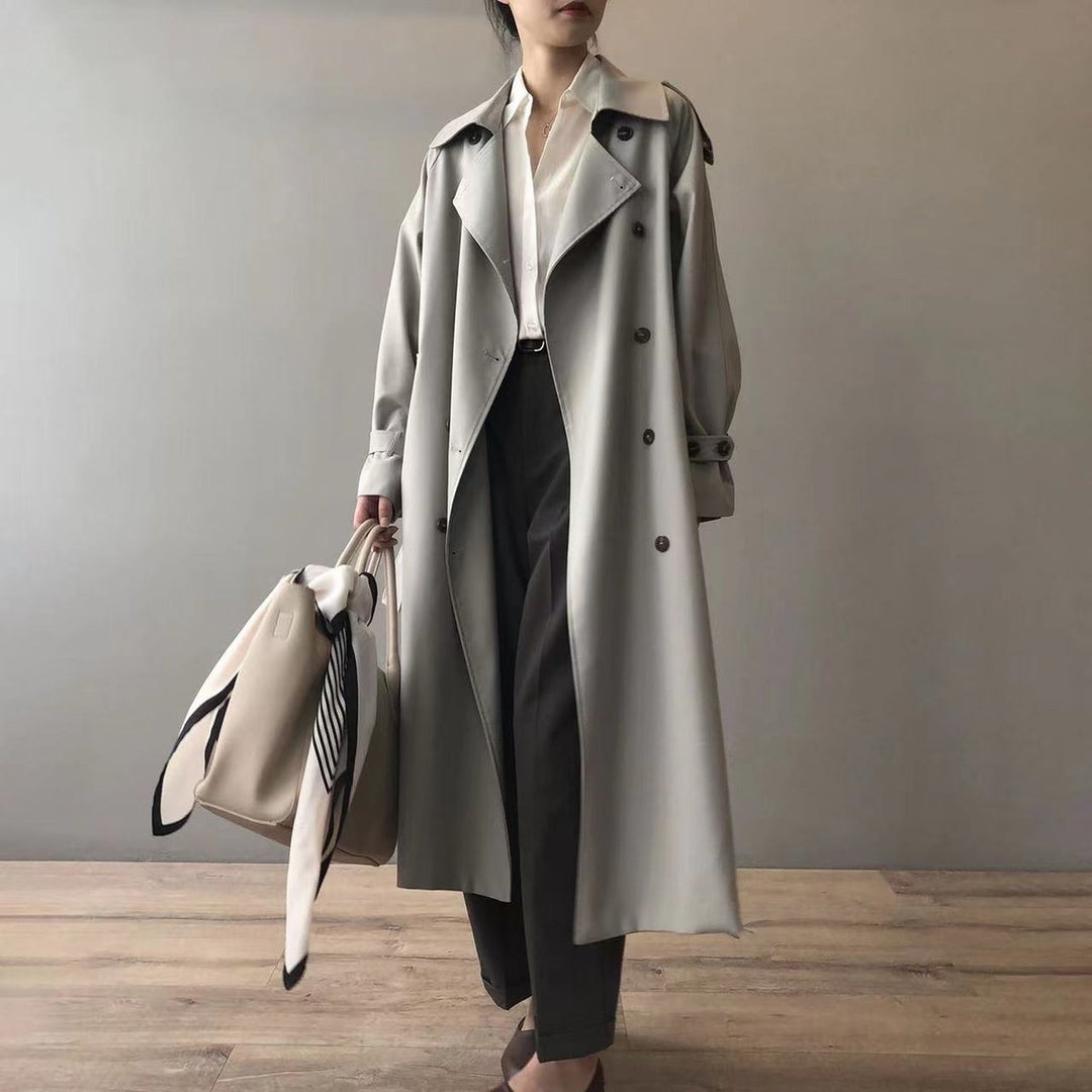 Women's Double-Breasted Longline Water-Repellent Trench Coat