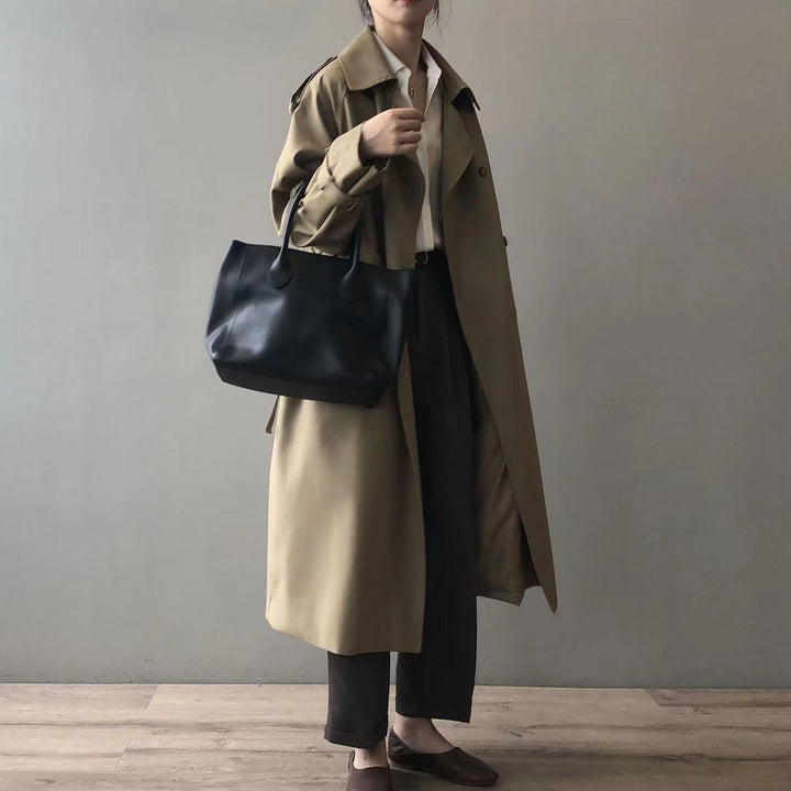 Women's Double-Breasted Longline Water-Repellent Trench Coat
