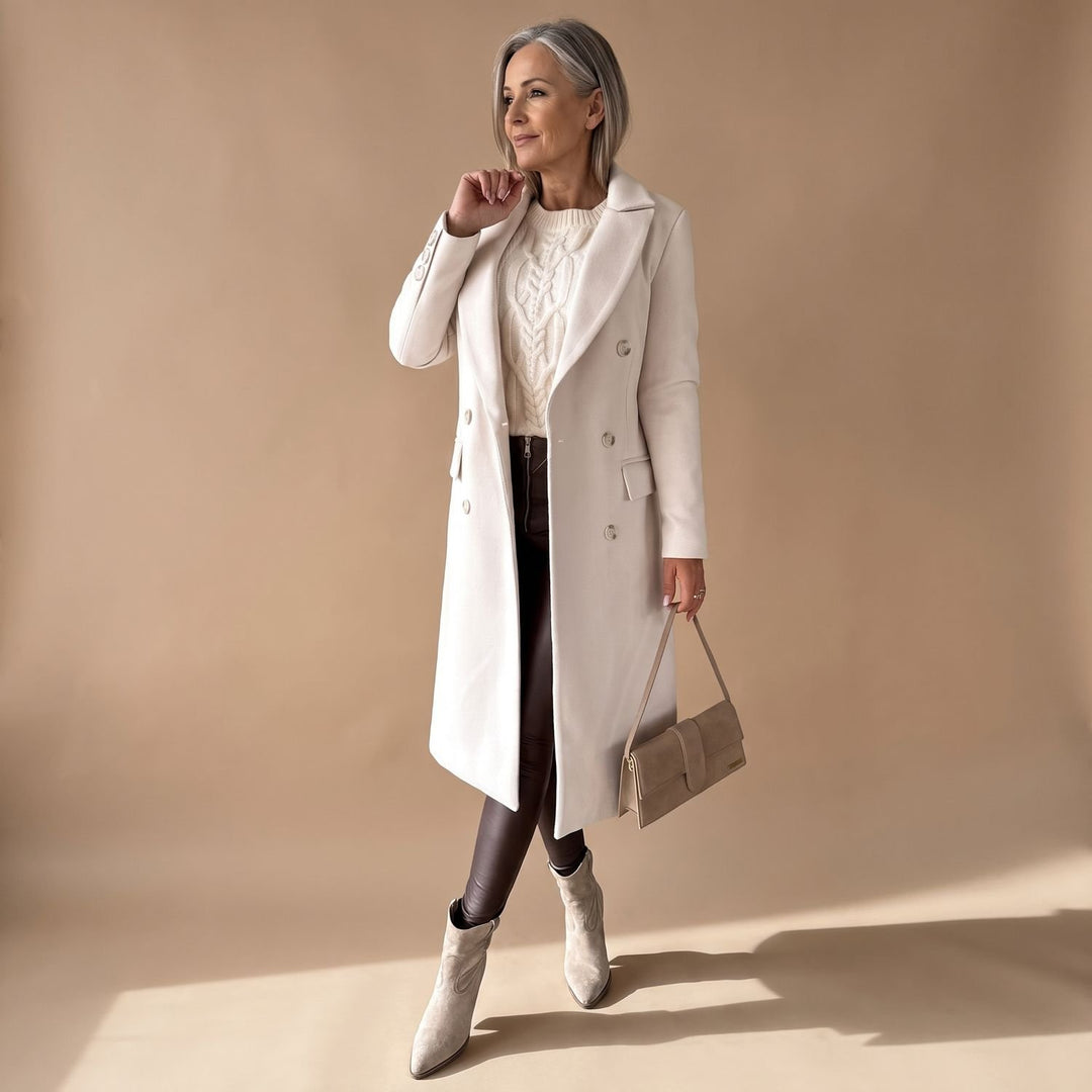 Women's Double-Breasted Longline Wool Coat Midi Overcoat